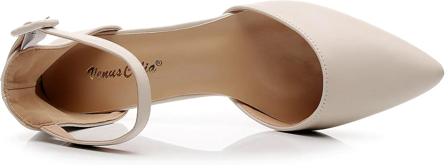 VenusCelia Women's Easy Going Strap Pump Kitten Heel Shoe