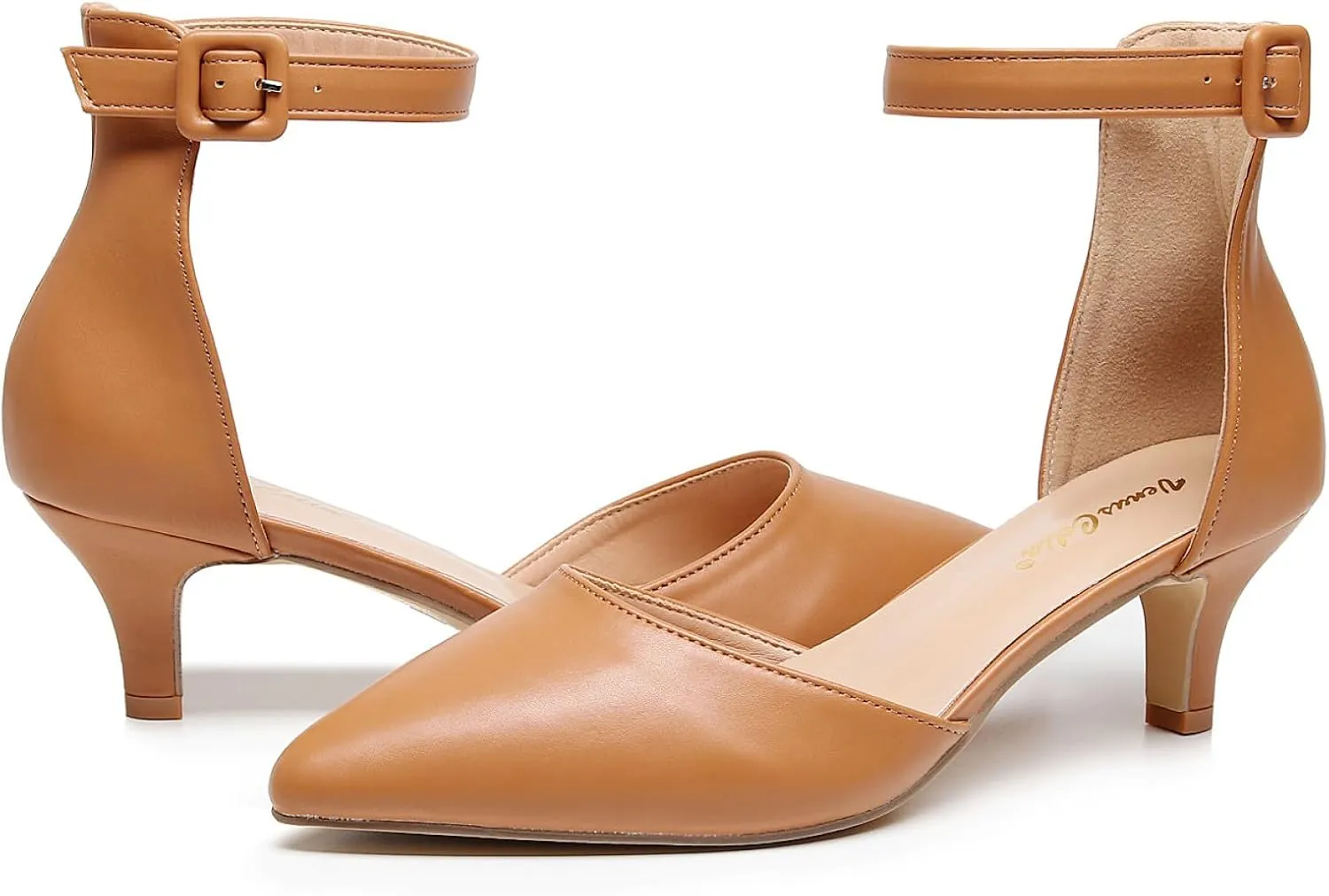 VenusCelia Women's Easy Going Strap Pump Kitten Heel Shoe