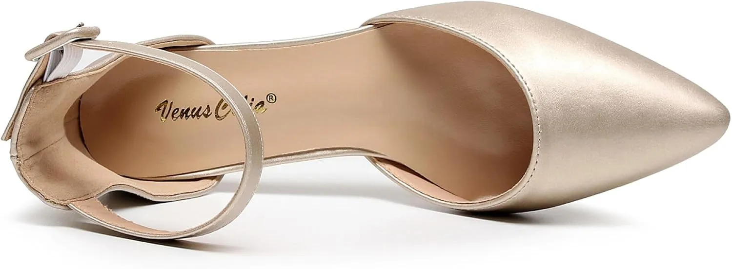 VenusCelia Women's Easy Going Strap Pump Kitten Heel Shoe
