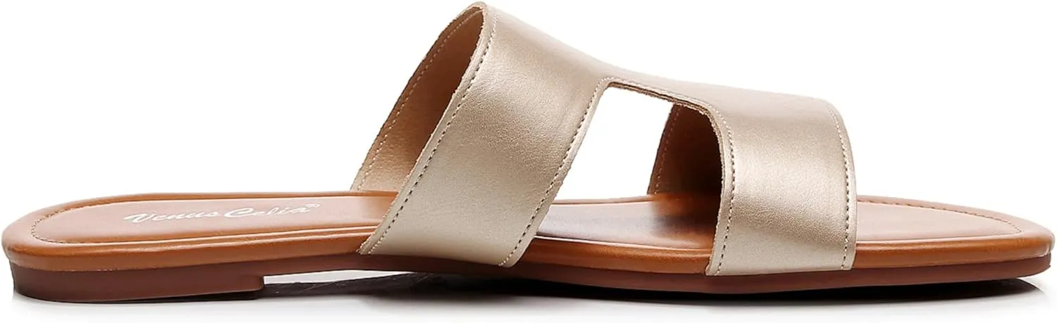VenusCelia Women's H Band Wide Flat Sandal