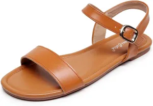 VenusCelia Women's Plain Strap Wide Flat Sandal