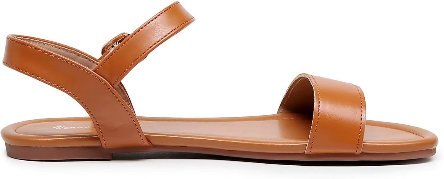 VenusCelia Women's Plain Strap Wide Flat Sandal