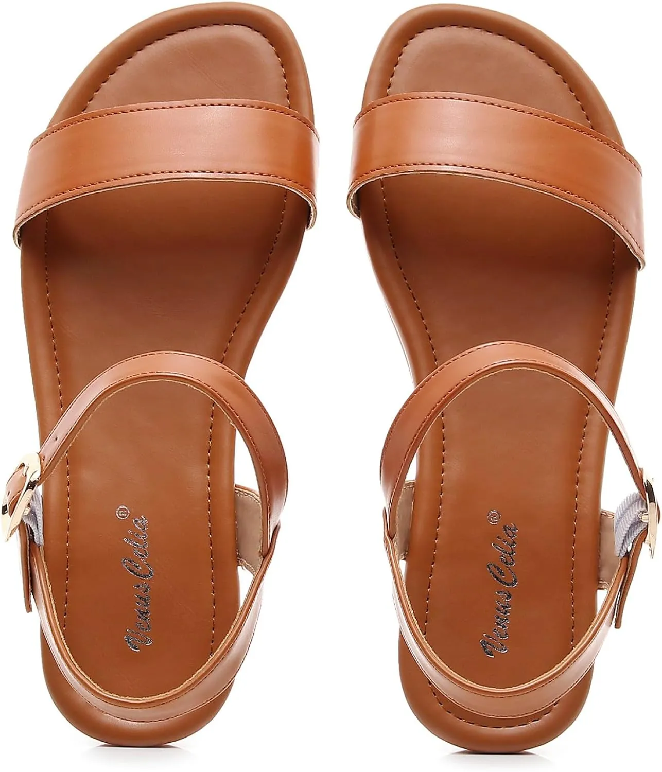 VenusCelia Women's Plain Strap Wide Flat Sandal