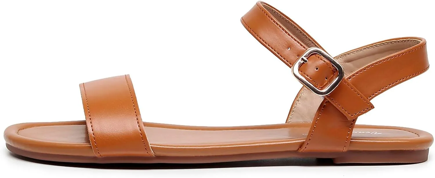 VenusCelia Women's Plain Strap Wide Flat Sandal