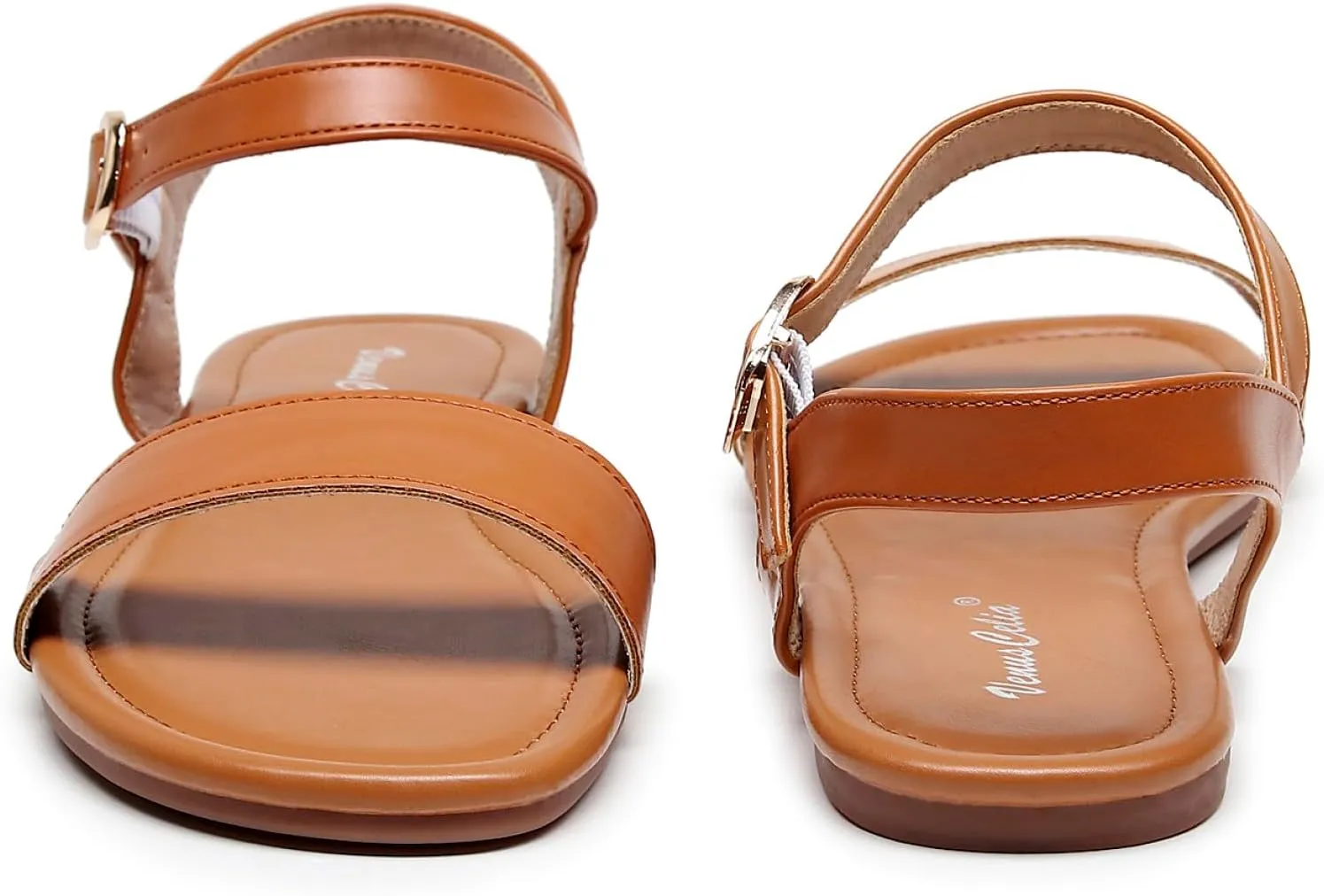 VenusCelia Women's Plain Strap Wide Flat Sandal