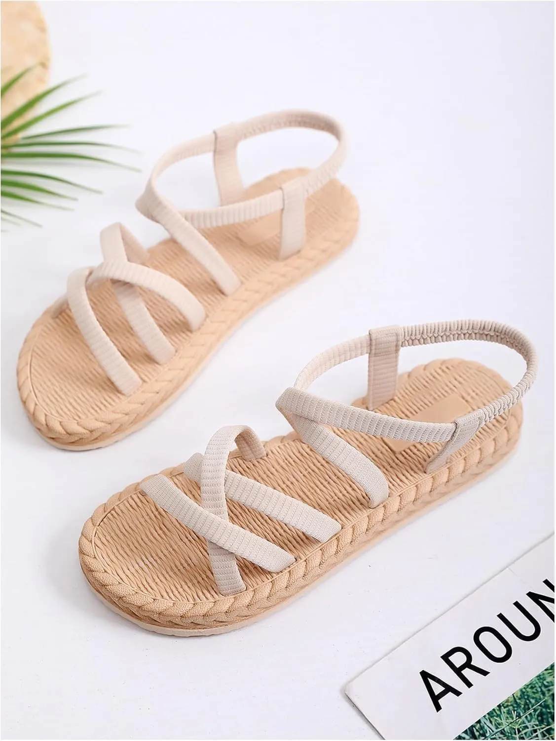 Verdusa Women's Casual Cross Woven Sandals Vacation Summer Beach Flat Sandals Shoes