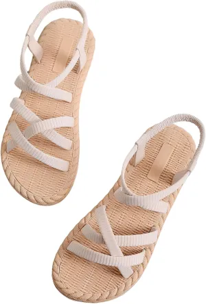 Verdusa Women's Casual Cross Woven Sandals Vacation Summer Beach Flat Sandals Shoes