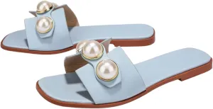 Verdusa Women's Flat Sandals Pearl Sandals Square Toe Summer Slip On Flat Shoes