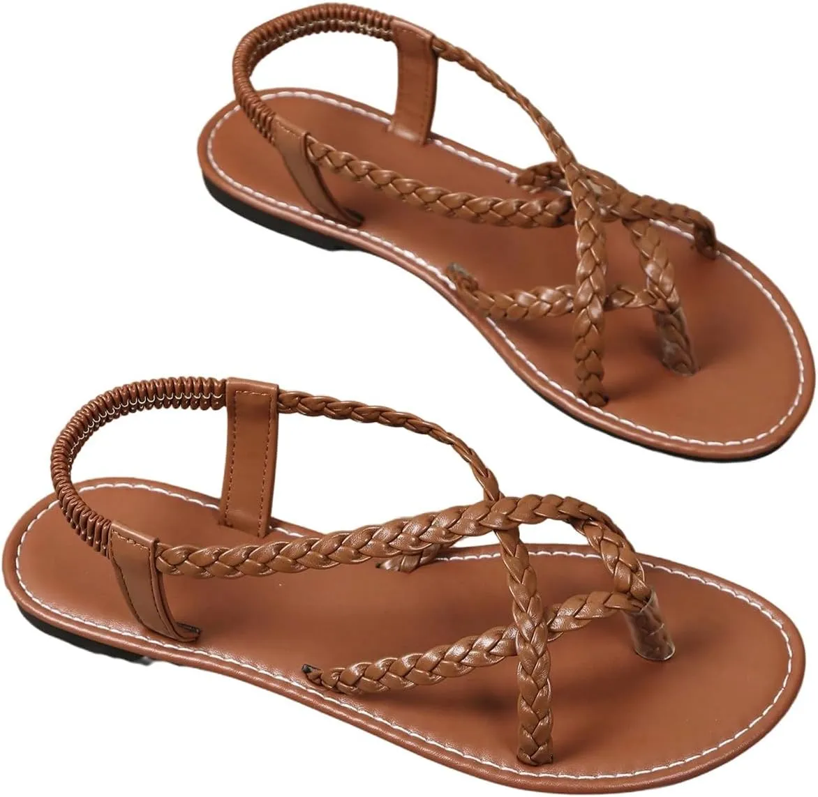 Verdusa Women's Flat Sandals Strappy Dressy Ankle Strap Casual Summer Thong Sandals for Beach