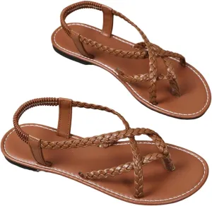 Verdusa Women's Flat Sandals Strappy Dressy Ankle Strap Casual Summer Thong Sandals for Beach