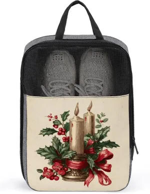 Vintage Christmas Candle Victorian Shoe Bag for Travel Daily Use Anti-dust Storage Carrier Golf Shoe Pouch