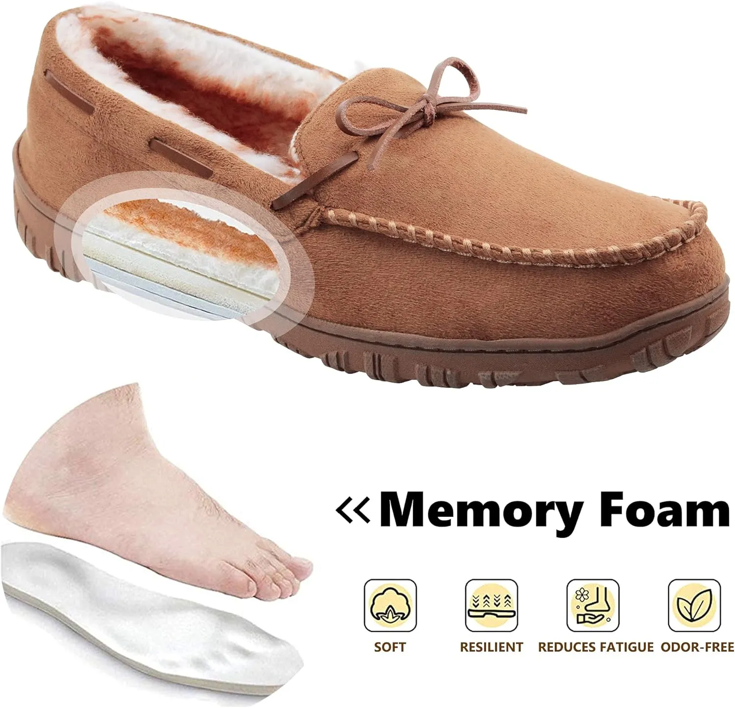 VLLy Mens Slippers Moccasins with Plush Lined Cozy House Bedroom Shoes for Men