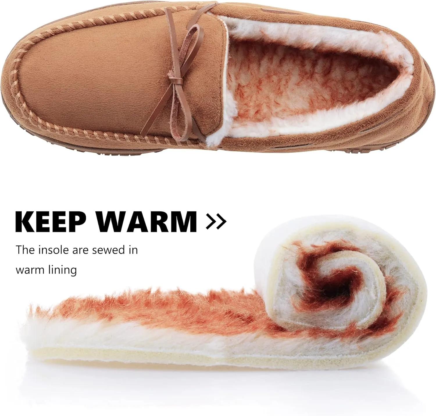 VLLy Mens Slippers Moccasins with Plush Lined Cozy House Bedroom Shoes for Men