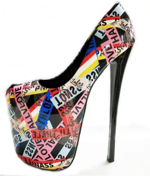 Vujkliy Women's High Heels Round Toe Platform Color Blocking Stiletto Shoes Sexy Catwalk Night Club Banquet Striptease 22CM/8.6IN Large Size Shoes