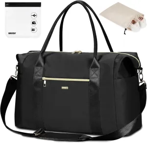 WANDF For Spirit Airlines Personal Item Bag 18x14x8 Travel Duffel Bag with TSA Approved Quart Size Bag & Shoe Bags Weekender Overnight Carry-on Luggage for Women (Black)