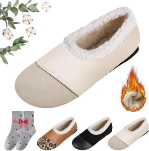 Warm and Luxurious Winter Leather Shoes for Women, Casual Plush Slip on Walking Shoes Orthopedic Arch Support