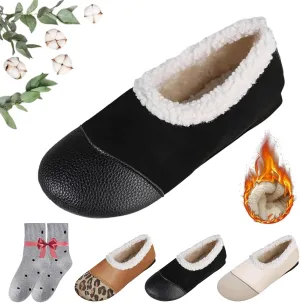 Warm and Luxurious Winter Leather Shoes for Women, Casual Plush Slip on Walking Shoes Orthopedic Arch Support