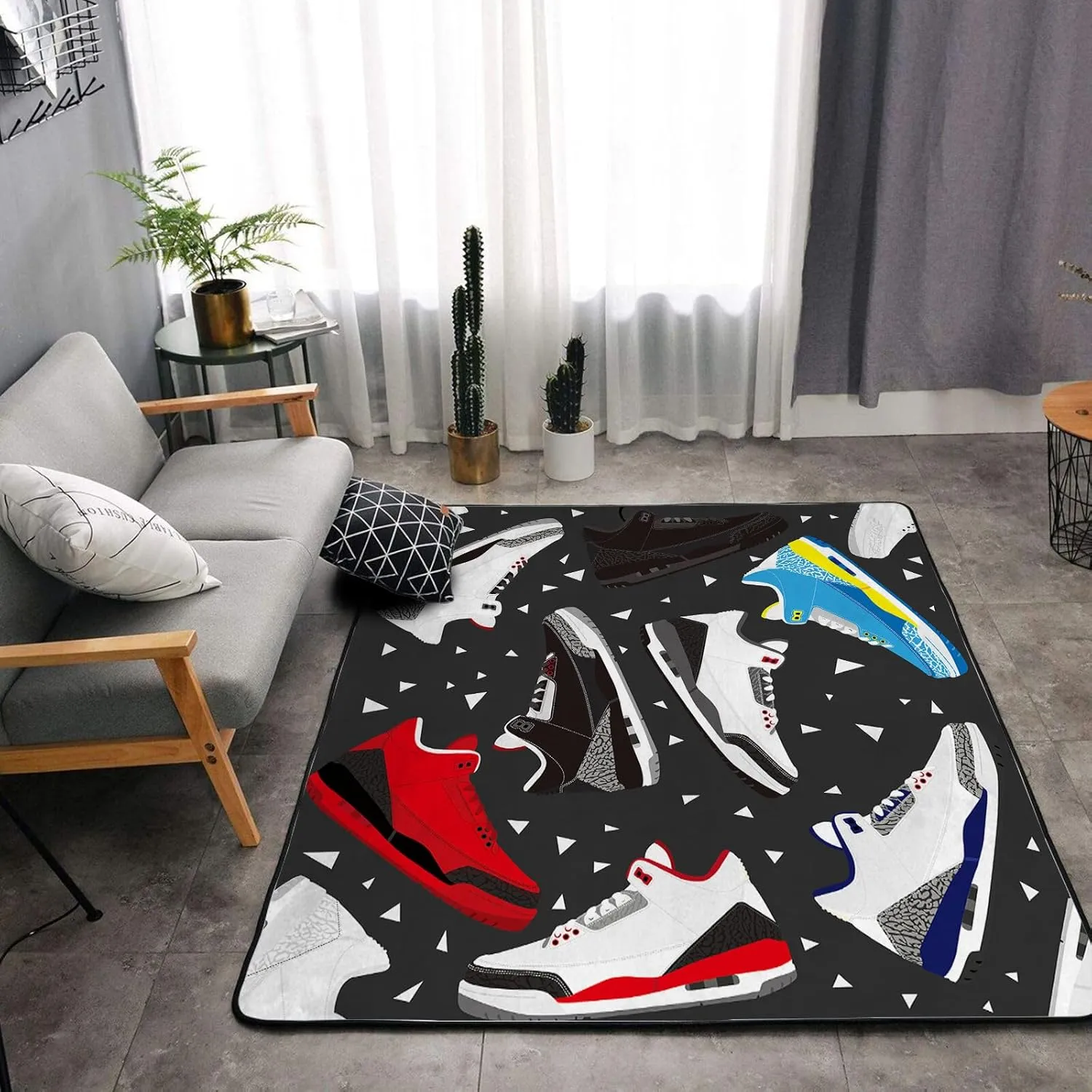 Washable Area Sponge Rug Pad for Girls Boys Bedroom Living Room Basketball Shoes, Cool Teens Sports Retro Sneaker Non-Slip Carpet Super Soft Extra Thick Bathroom Dorm Home Indoor Small Floor Rugs