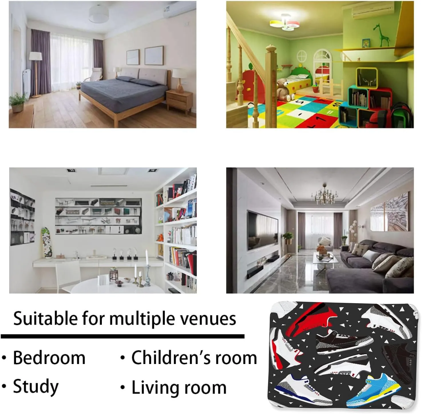 Washable Area Sponge Rug Pad for Girls Boys Bedroom Living Room Basketball Shoes, Cool Teens Sports Retro Sneaker Non-Slip Carpet Super Soft Extra Thick Bathroom Dorm Home Indoor Small Floor Rugs