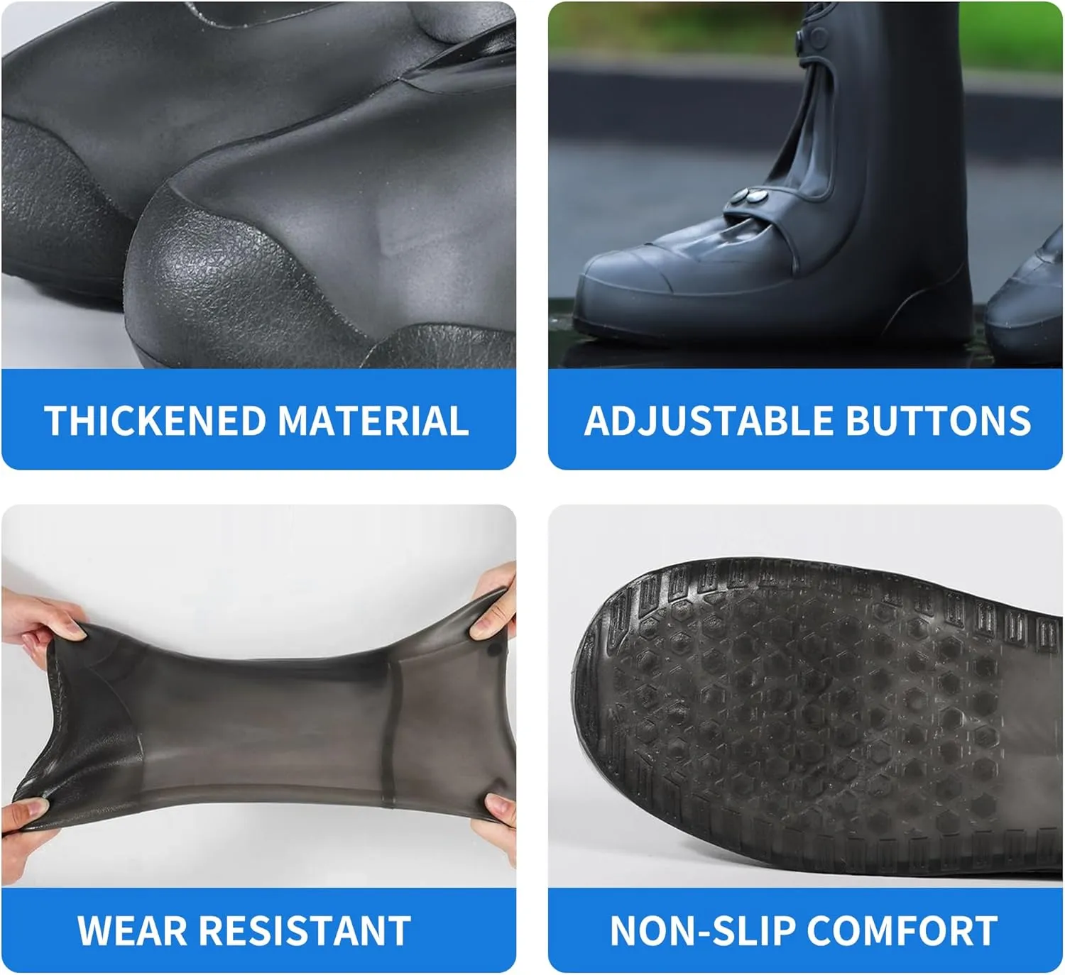 Waterproof Rain Shoe Covers Rubber Shoe Boot Covers Not-Slip Reusable Rain Shoe Protectors Galoshes Overshoes for Man and Women Sand Control Rain Snow