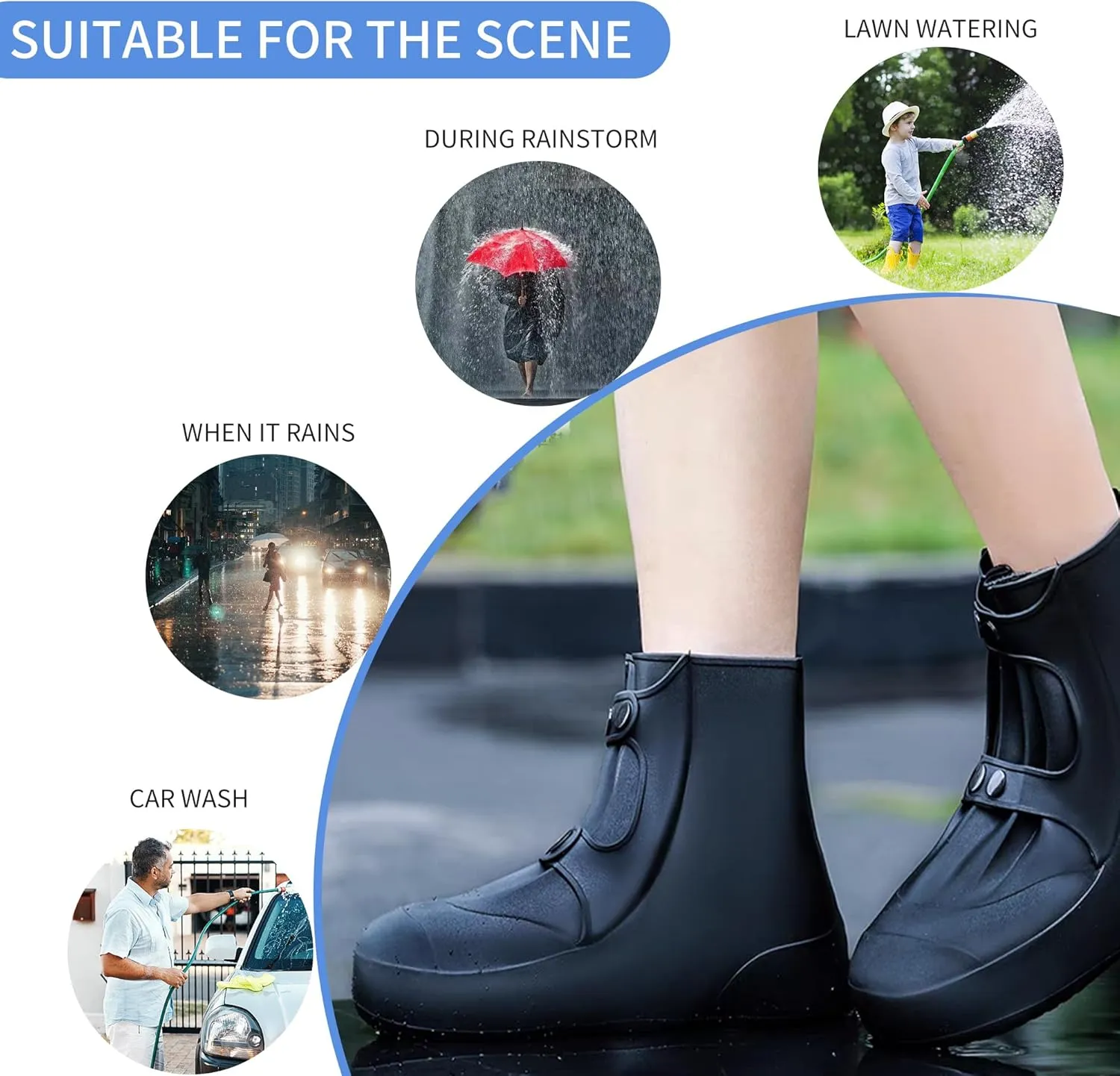Waterproof Rain Shoe Covers Rubber Shoe Boot Covers Not-Slip Reusable Rain Shoe Protectors Galoshes Overshoes for Man and Women Sand Control Rain Snow