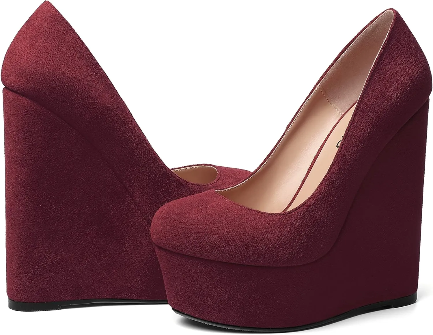 WAYDERNS Womens Platform Solid Suede Round Toe Party Slip On Fashion Wedge High Heel Pumps Shoes 6 Inch