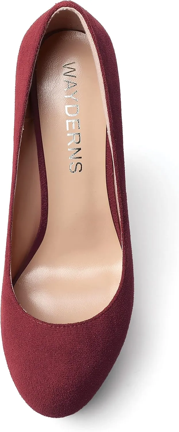 WAYDERNS Womens Platform Solid Suede Round Toe Party Slip On Fashion Wedge High Heel Pumps Shoes 6 Inch