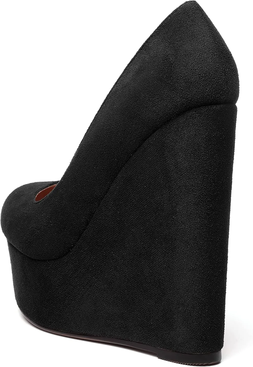 WAYDERNS Womens Platform Solid Suede Round Toe Party Slip On Fashion Wedge High Heel Pumps Shoes 6 Inch