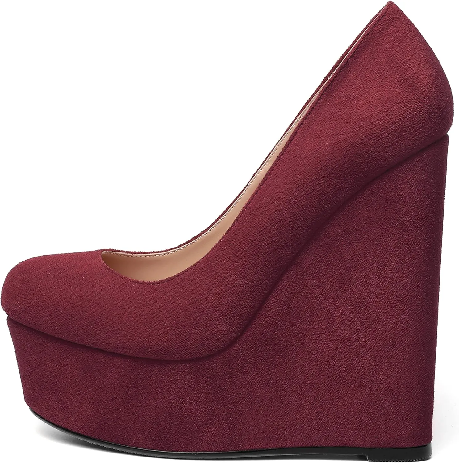 WAYDERNS Womens Platform Solid Suede Round Toe Party Slip On Fashion Wedge High Heel Pumps Shoes 6 Inch