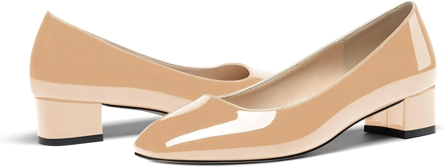 WAYDERNS Women's Square Toe Slip On Patent Chunky Low Heel Pumps Shoes 1.5 Inch