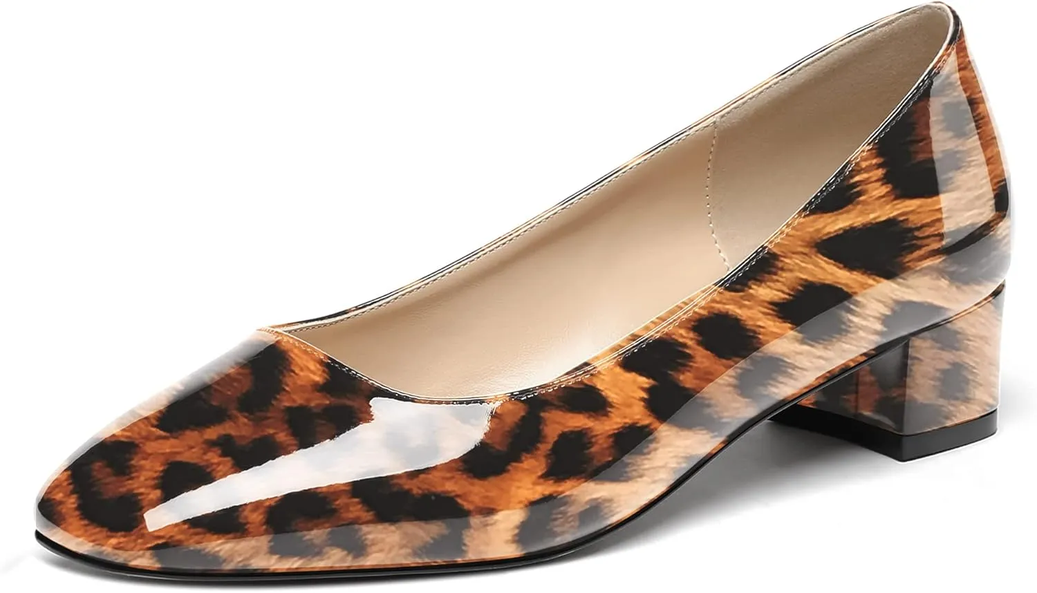 WAYDERNS Women's Square Toe Slip On Patent Chunky Low Heel Pumps Shoes 1.5 Inch