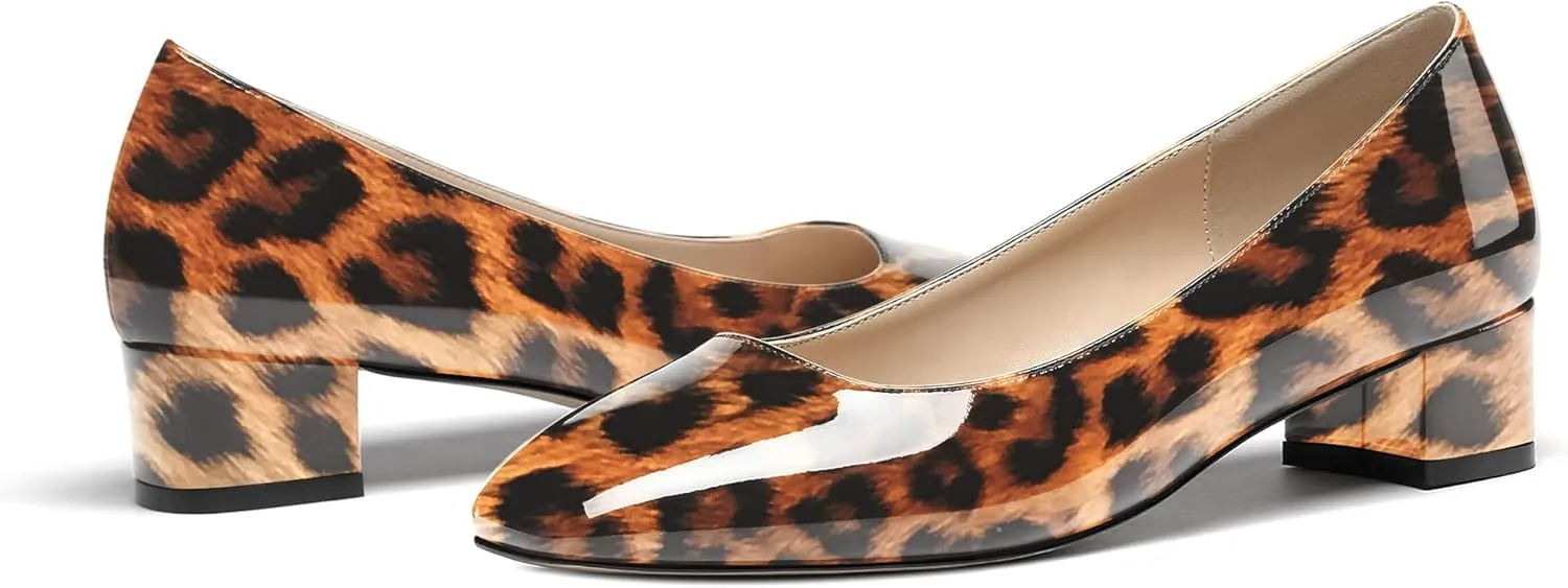 WAYDERNS Women's Square Toe Slip On Patent Chunky Low Heel Pumps Shoes 1.5 Inch