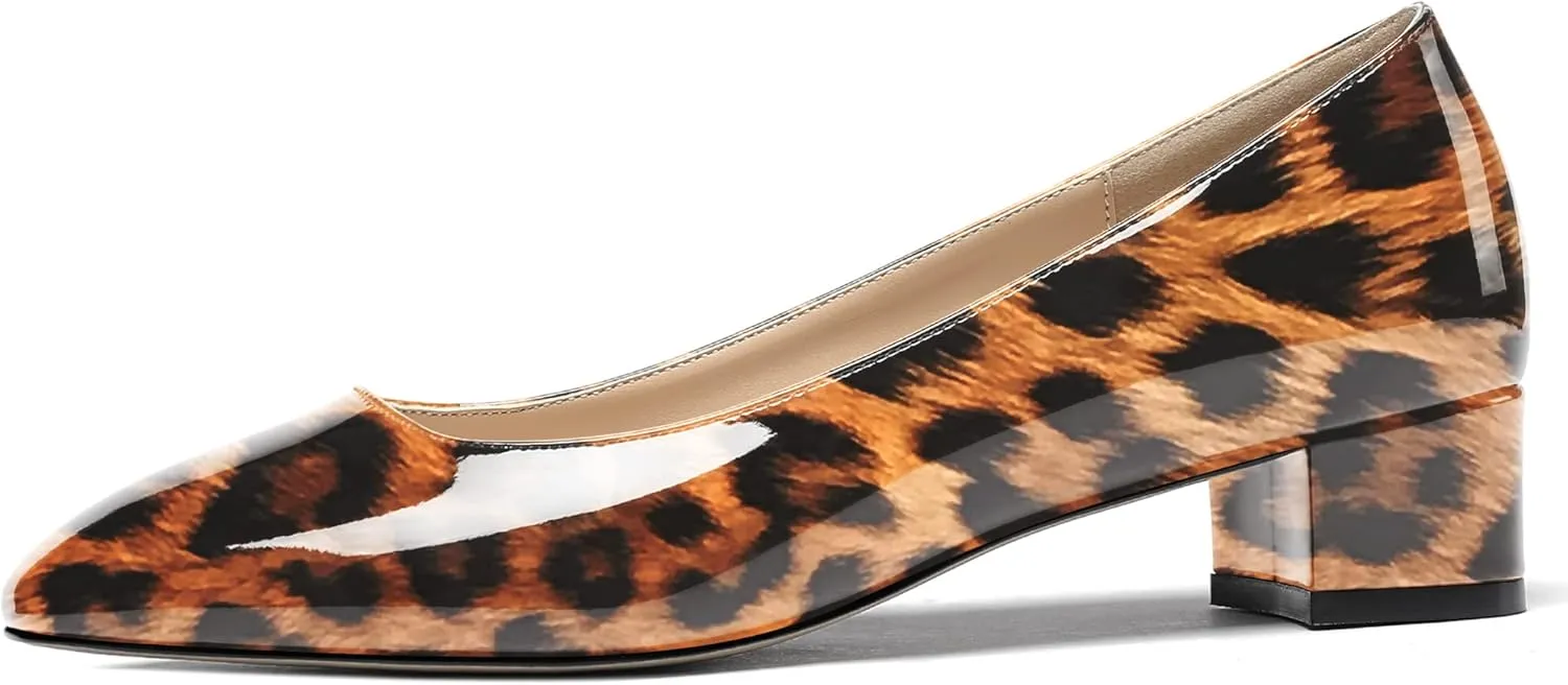 WAYDERNS Women's Square Toe Slip On Patent Chunky Low Heel Pumps Shoes 1.5 Inch