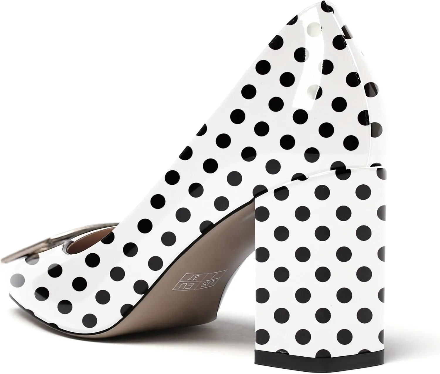 WAYDERNS Women's Square Toe Solid Patent Slip On Block High Heel Pumps Shoes 3 Inch
