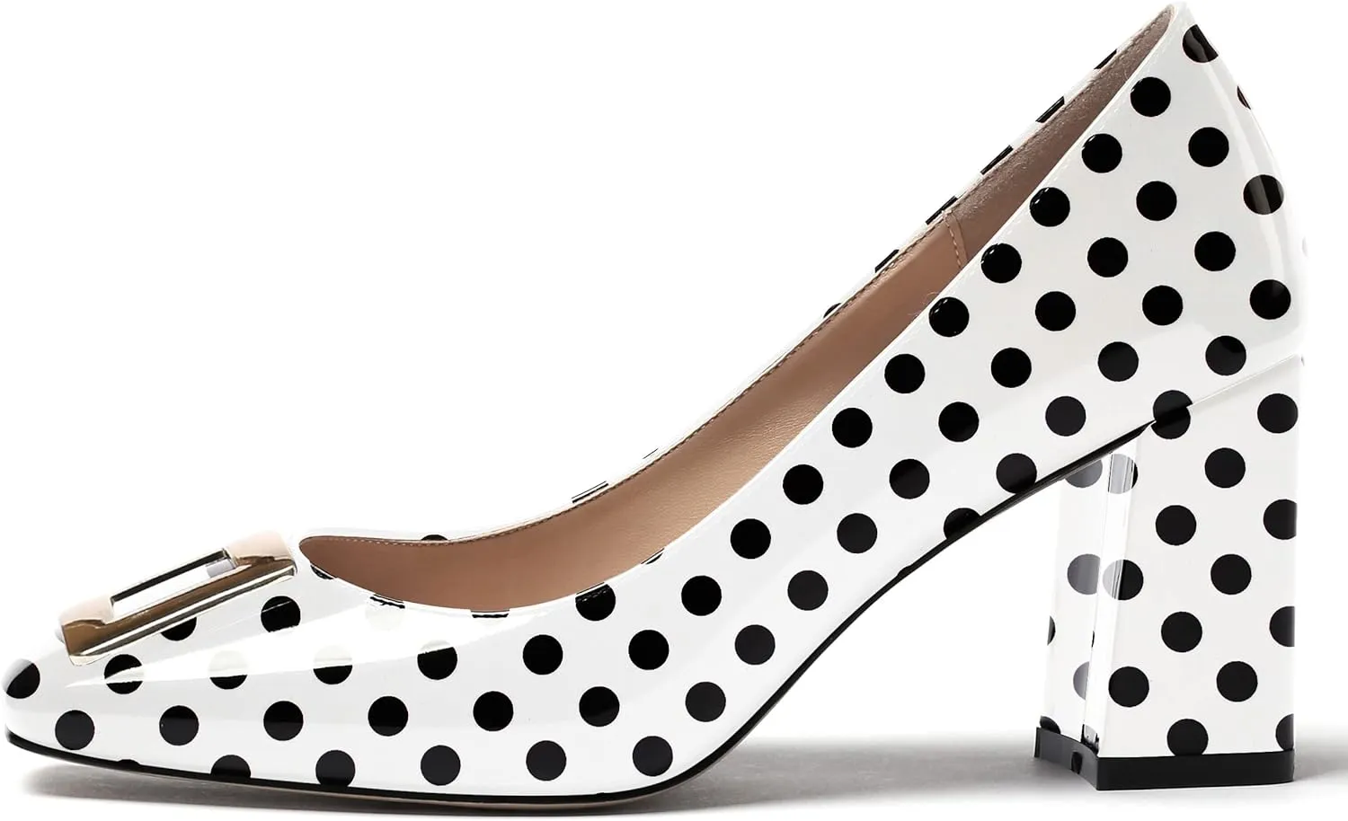 WAYDERNS Women's Square Toe Solid Patent Slip On Block High Heel Pumps Shoes 3 Inch