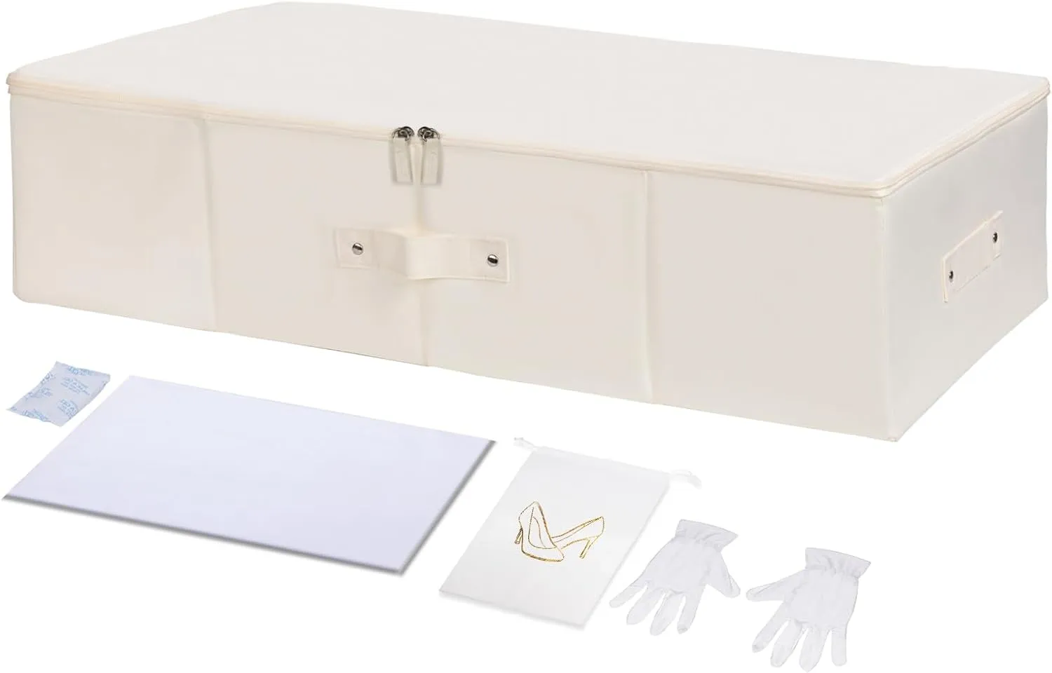 Wedding Dress Storage Box Kit with 20 Sheets of Acid Free Tissue Paper,Dust-proof Shoe Bag,Dust-free White Gloves,Breathable Foldable Heirloom Wedding Gown Preservation Box - Bride Musthaves Beige