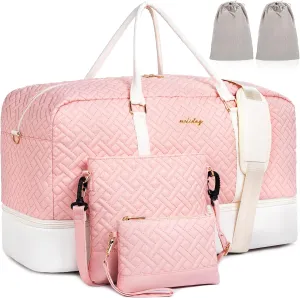 Weekender Bag for Women, 5 Pcs Set Carry on Overnight Bag, 23" Travel Duffel Bag with Waterproof Shoe Compartment