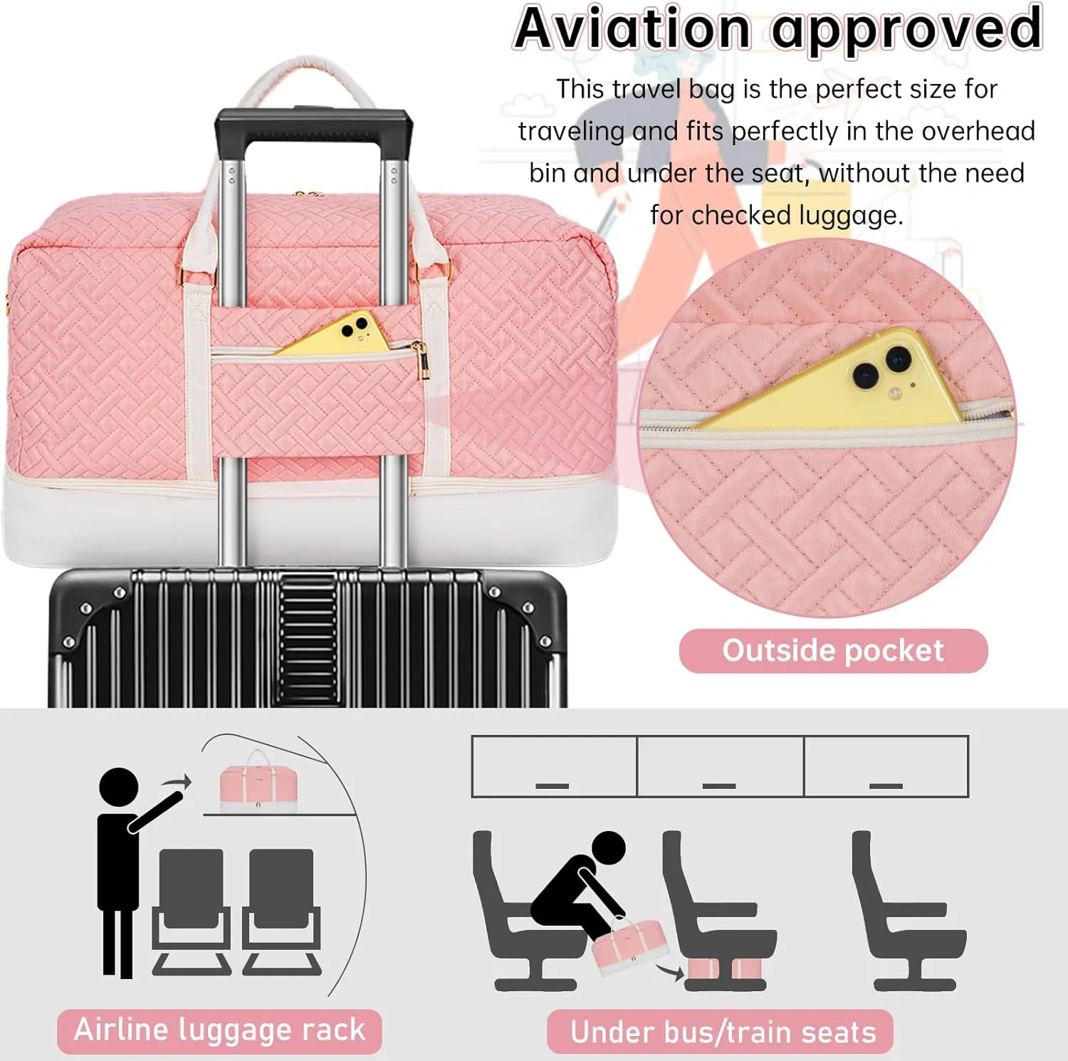 Weekender Bag for Women, 5 Pcs Set Carry on Overnight Bag, 23" Travel Duffel Bag with Waterproof Shoe Compartment