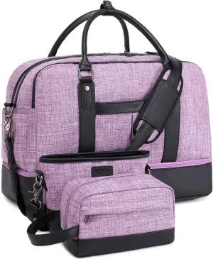 Weekender Bags for Women Overnight Bag Large Canvas Travel Duffel Bag with Shoe Compartment Carry On Tote Bag 3Pcs Set