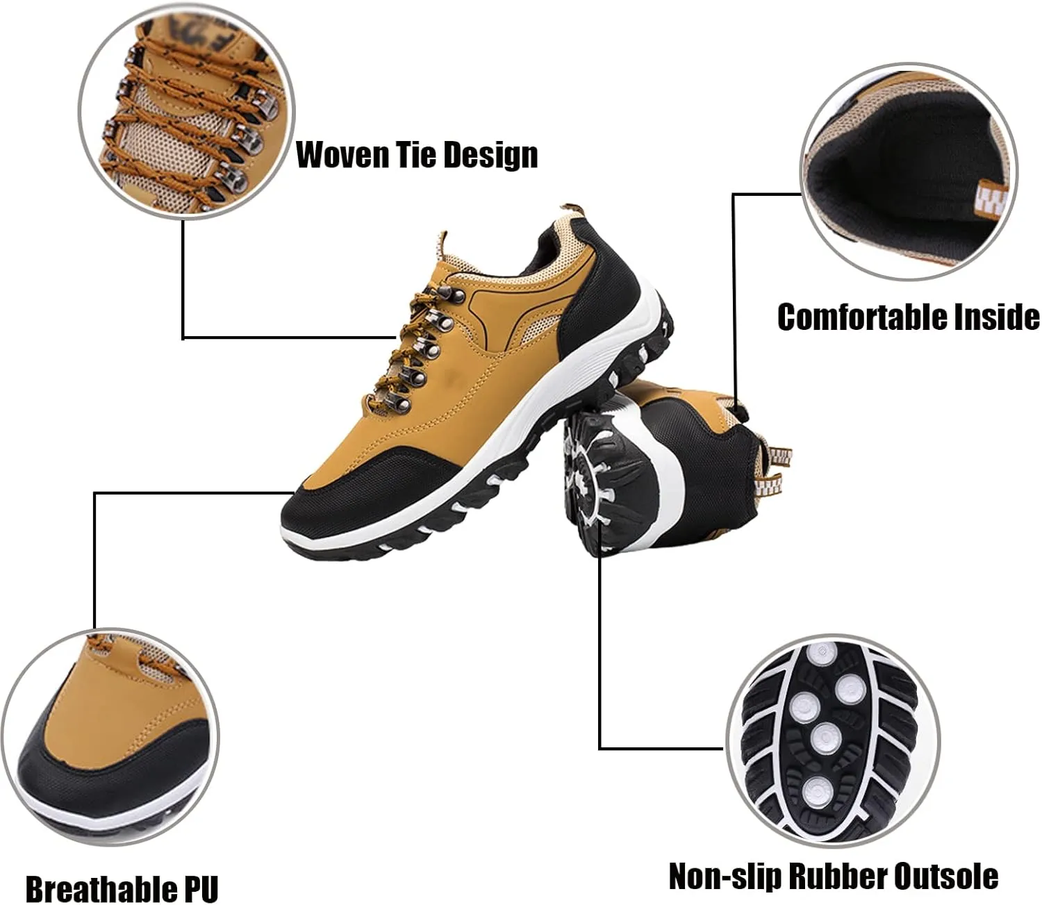 WENOREG Men’s Low-Top Non-Slip Gomehut Sneakers,Fashion Good Arch Support Breathable Trekking Trails Sneakers Extended Width Foot and Heel Comfortable Breathable Hiking Walking Shoes