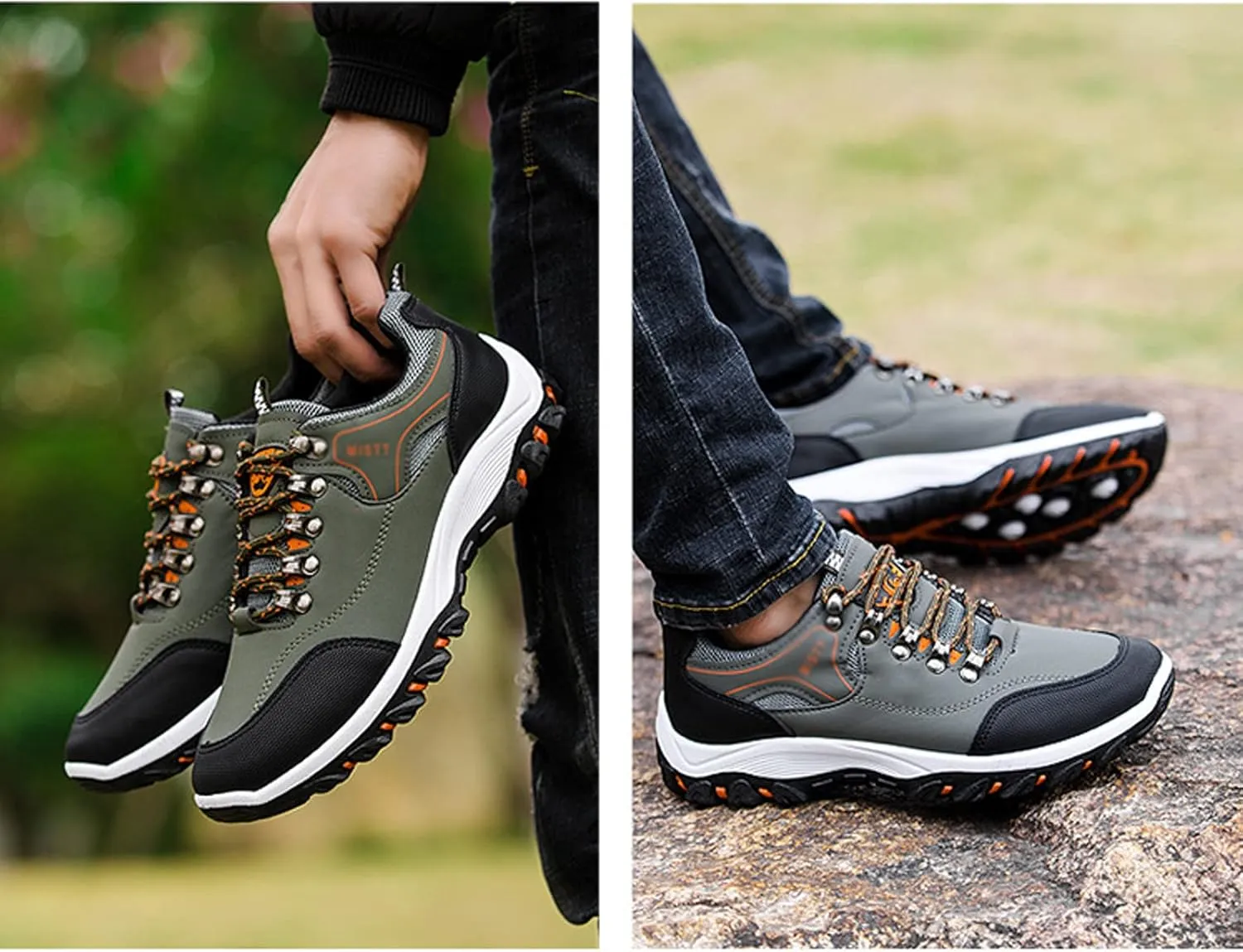 WENOREG Men’s Low-Top Non-Slip Gomehut Sneakers,Fashion Good Arch Support Breathable Trekking Trails Sneakers Extended Width Foot and Heel Comfortable Breathable Hiking Walking Shoes