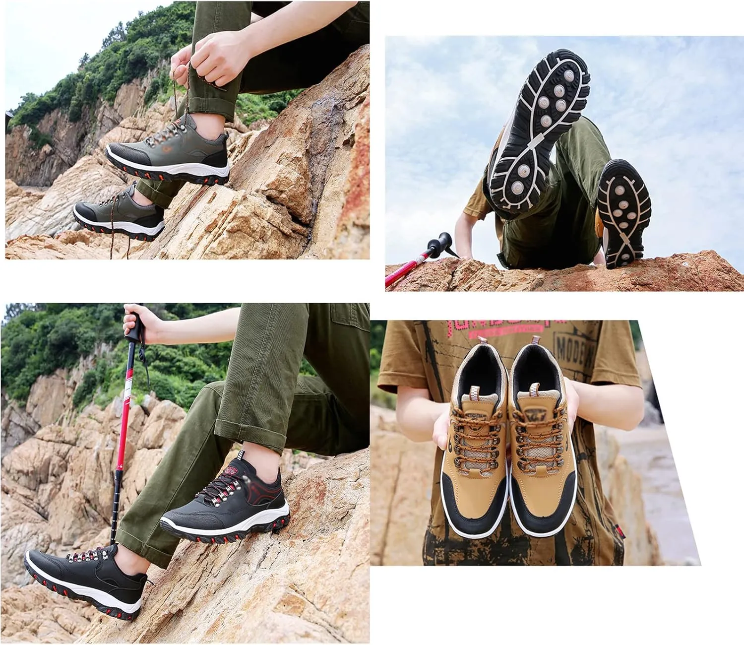 WENOREG Men’s Low-Top Non-Slip Gomehut Sneakers,Fashion Good Arch Support Breathable Trekking Trails Sneakers Extended Width Foot and Heel Comfortable Breathable Hiking Walking Shoes