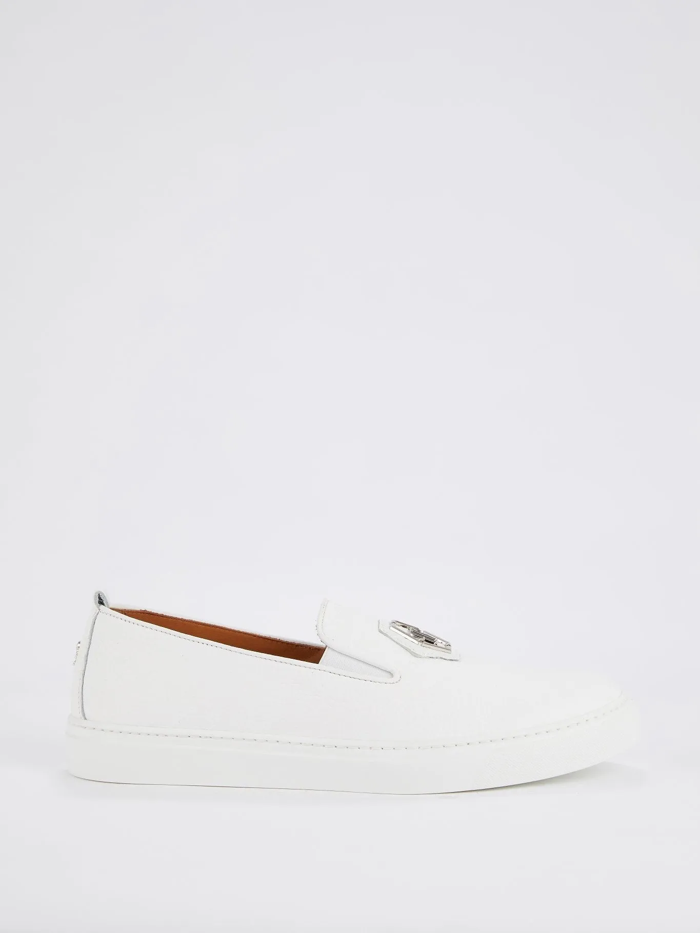 White Monogram Patched Slip On Trainers