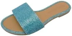 Wild Diva Women's Round Toe Rhinestone Embelished Flat Sandals