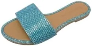 Wild Diva Women's Round Toe Rhinestone Embelished Flat Sandals