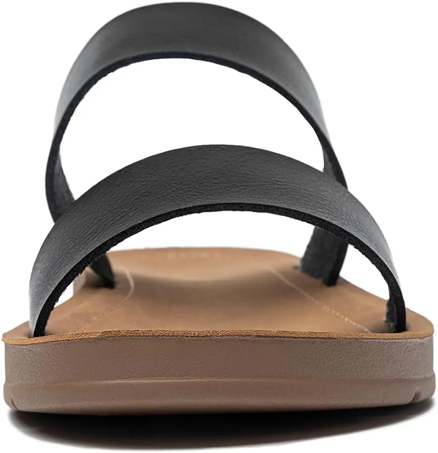 Women Casual Open Toe Two Bands with Elastic Fashion Slide Flat Sandal