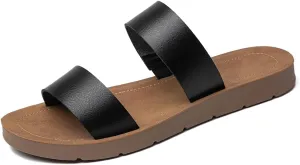 Women Casual Open Toe Two Bands with Elastic Fashion Slide Flat Sandal