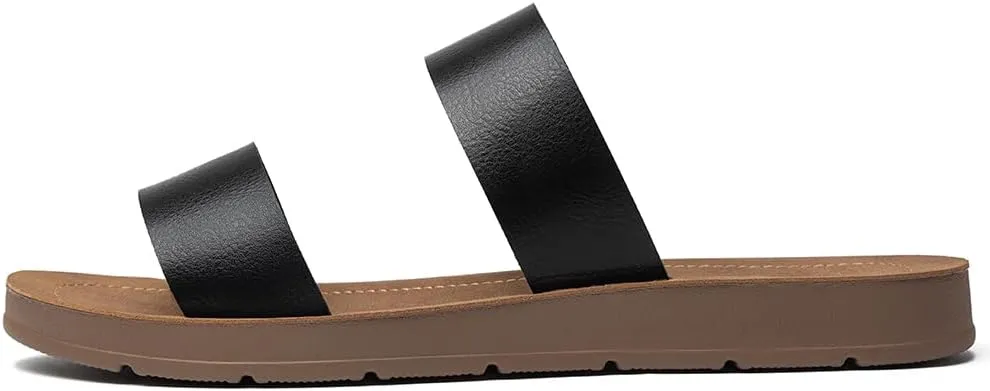 Women Casual Open Toe Two Bands with Elastic Fashion Slide Flat Sandal