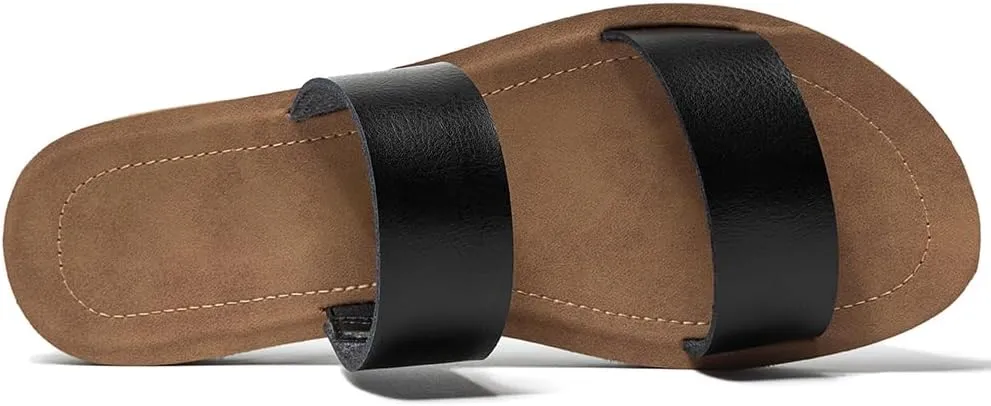 Women Casual Open Toe Two Bands with Elastic Fashion Slide Flat Sandal
