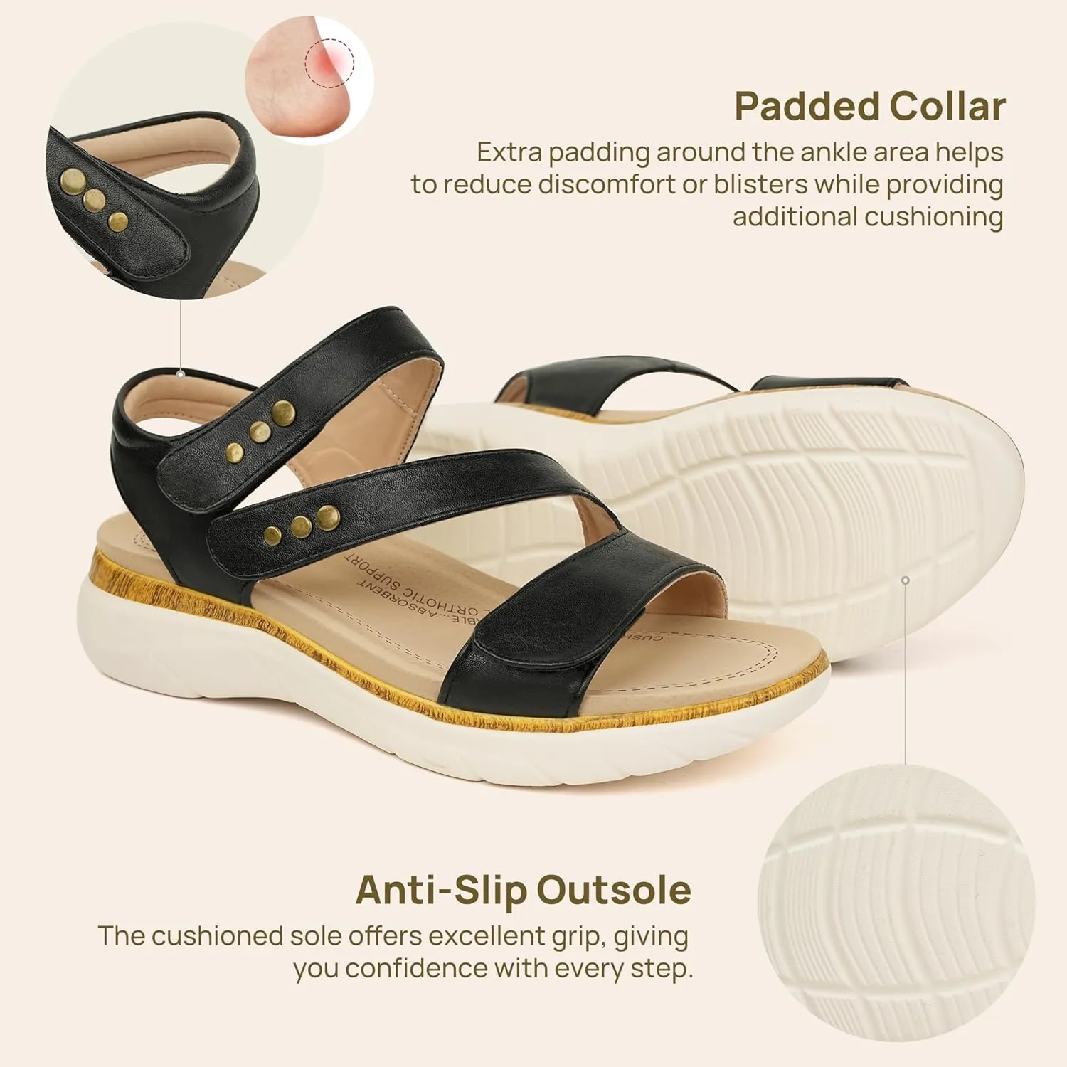 Women Comfortable Arch Support Sandals Cushioned Walking Sandals